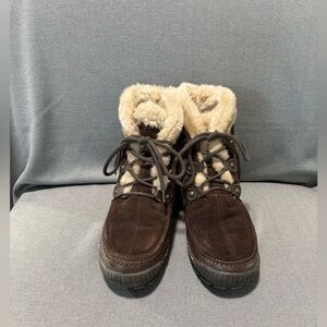 Baretraps Dyana brown suede boots with faux fur lining and lace-up detail 8
